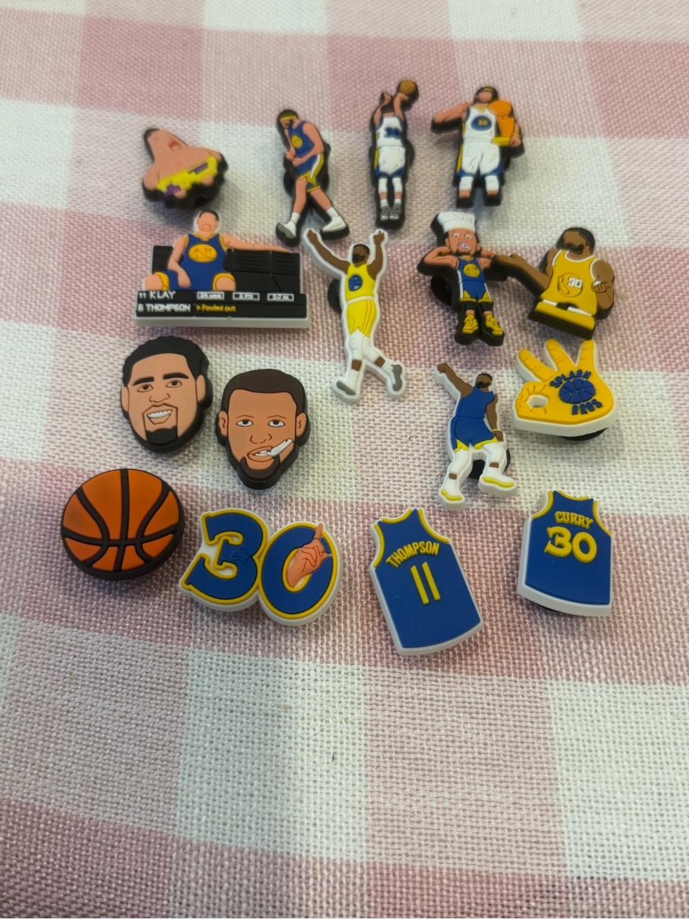 16 pcs Golden State Basketball Charm Set - Blue & Yellow Shoe Charms